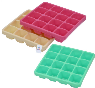 Heart Home Square Small Size 16 Cubes Plastic Unbreakable Virgin Plastic Ice Cube Tray (Set of 3,Multi)-HHOME3201 Multicolor Plastic Ice Cube Tray(Pack of3)