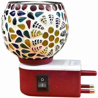 raincart Ceramic Kapoor Dani Stand Kapur Incense Burner Aroma Oil Diffuser Cum Night Lamp with Switch for Home Gift Night Lamp(6 cm, Multicolor)