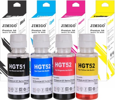 JIMIGO For HP Ink Tank GT51 , GT52 , 310,315,319,410,415,419 GT5810,GT5820 Ink Bottle ( BLACK+CYAN+MAGENTA+YELLOW) Black + Tri Color Combo Pack Ink Bottle