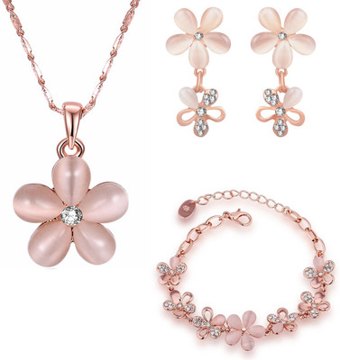 Om Jewells Alloy Gold-plated Pink Jewellery Set(Pack of 1)