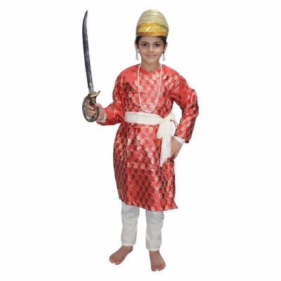 KAKU FANCY DRESSES Shivaji Maharaj Costume for Boys, Historical Maratha Dress - Red, 7-8 Years Kids Costume Wear