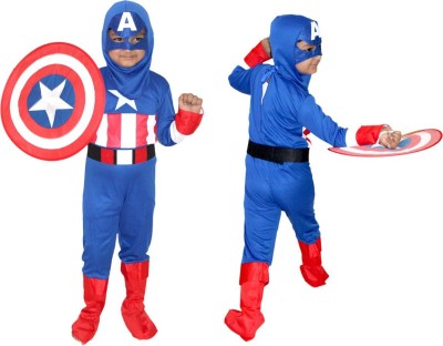 KAKU FANCY DRESSES Brave American Little Captain Super Hero Costume -Blue, 5-6 Years, For Boys Kids Costume Wear