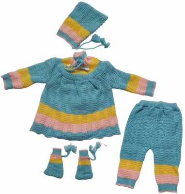 Cute Collection Baby Boys & Baby Girls Casual Sweater Bootie, Cap, Pant(Light Blue)