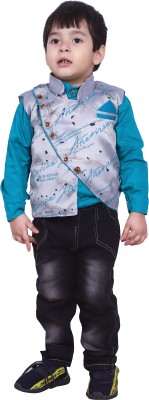 Bold Born Boys Party(Festive) Waistcoat Jeans, Shirt(Sea Green Grey)