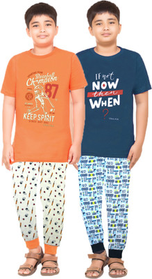 Jingo Kids Nightwear Boys Printed Cotton(Multicolor Pack of 2)