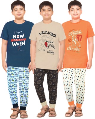 Jingo Kids Nightwear Boys Printed Cotton(Dark Blue Pack of 3)