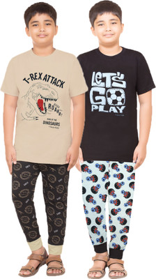 Jingo Kids Nightwear Boys Printed Cotton(Black Pack of 2)