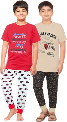 Jingo Kids Nightwear Boys Printed Cotton(Multicolor Pack of 2)