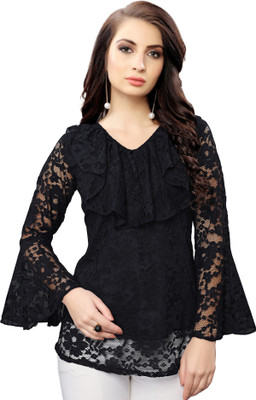 ORIEX Girls Casual Net Top(Black, Pack of 1)