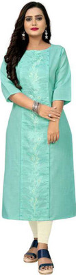 VIVIDH CREATIONS Women Embroidered Straight Kurta(Light Green)