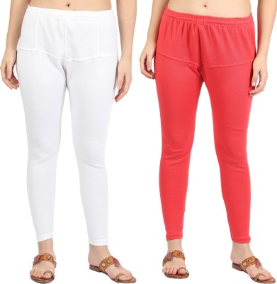 Clarita Ankle Length  Ethnic Wear Legging(White, Red, Solid)