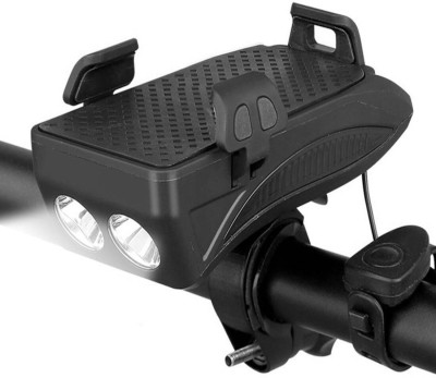 Dark Horse Bicycle Horn Lamp & Mobile Phone Bracket, 2 T6 400 LM Lamp with 130db Loud Horn LED Front Light(Black)