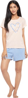 Dreamz by Pantaloons Women Printed Pink Top & Shorts Set