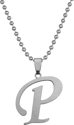 Shiv Jagdamba English Alphabet Letter Initial P Script Name Silver Charm Sterling Silver Stainless Steel Pendant