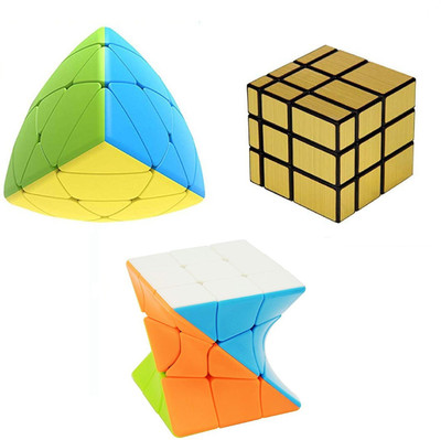 vworld Round Curve Pyramid Triangle, 3x3 Gold Mirror And Twister Magic Puzzle Cube 3pc(3 Pieces)