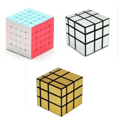 vworld Challenging High Speed Smooth Stickerless Cube Combo Of 5x5x5x5x5, 3x3 Gold Mirror And Silver Mirror Magic Puzzle Cube (3 Pieces)(3 Pieces)