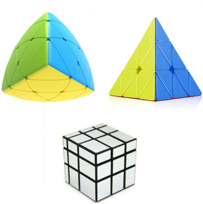 vworld Pyramid Triangle, Round Curve Pyramix And Silver Mirror Magic Puzzle Cube(3 Pieces)