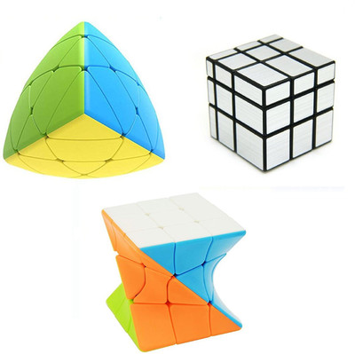 vworld Round Curve Pyramid Triangle, 3x3 Silver Mirror And Black Magic Puzzle Cube(3 Pieces)
