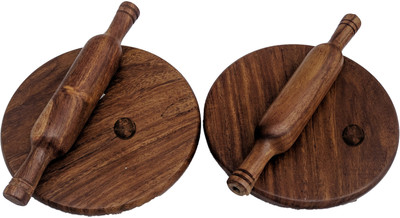 SIFU COLLECTION Handicrafts Baby Miniature Funny Yet Beautiful Wooden Chakla Belan Playset (Brown, Pack of 2)