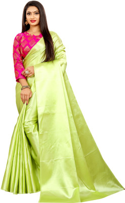 ZINLORIZ Solid/Plain Bollywood Satin Saree(Light Green)