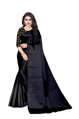 Moj Creative Self Design Banarasi Silk Blend, Satin Saree(Black)