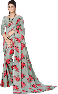 maayro Printed Bhagalpuri Georgette Saree(Grey)