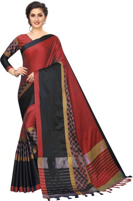 manvaa Checkered Bollywood Cotton Silk Saree(Maroon)