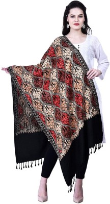 Braid N Cord Polyester Wool Blend Embroidered Women Shawl(Black)