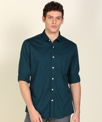 Louis Philippe Jeans Men Solid Casual Green Shirt