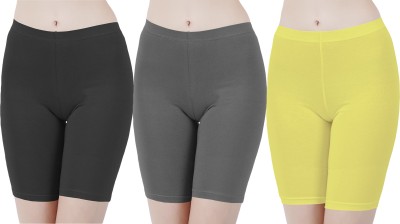 Buy That Trendz Solid Women Black, Grey, Yellow Cycling Shorts