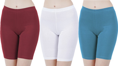 Buy That Trendz Solid Women Maroon, White, Blue Cycling Shorts