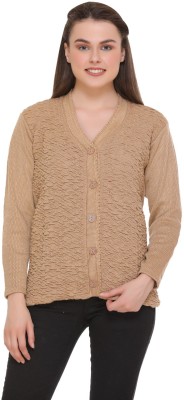 eWools Self Design V Neck Casual Women Beige Sweater