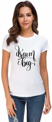 UDNAG Printed Women Round Neck White T-Shirt