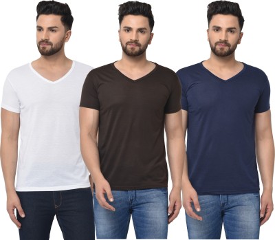 Unite Wear Solid Men V Neck White, Blue, Black T-Shirt