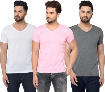 Adorbs Solid Men V Neck White, Pink, Grey T-Shirt