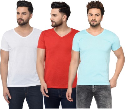 Adorbs Solid Men V Neck Red, White, Blue T-Shirt