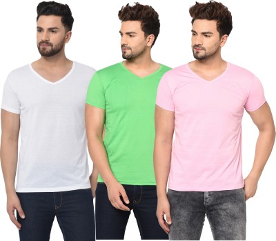 Adorbs Solid Men V Neck Green, White, Pink T-Shirt