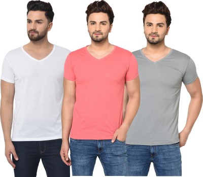 Adorbs Solid Men V Neck White, Pink, Grey T-Shirt