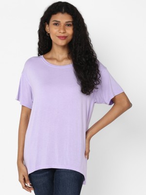 American Eagle Outfitters Solid Women Round Neck Purple T-Shirt