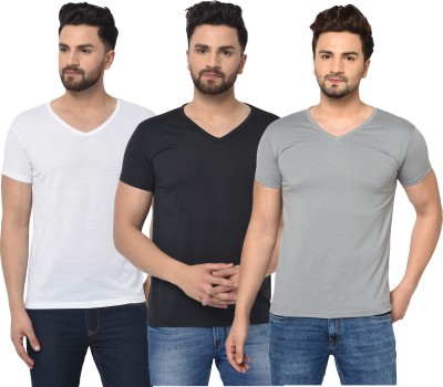 Jaskart Solid Men V Neck White, Black, Grey T-Shirt