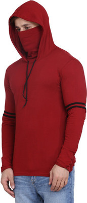 IESHNE LIFESTYLE Solid Men Hooded Neck Maroon T-Shirt