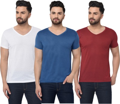 Jangoboy Solid Men V Neck White, Blue, Maroon T-Shirt