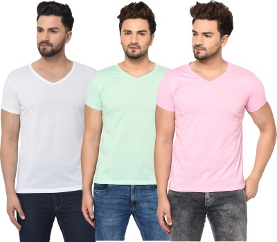 Adorbs Solid Men V Neck White, Pink, Light Green T-Shirt