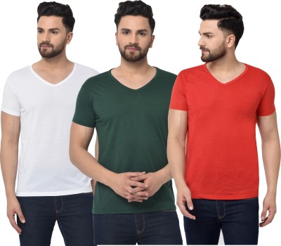 Jangoboy Solid Men V Neck Red, Green, White T-Shirt