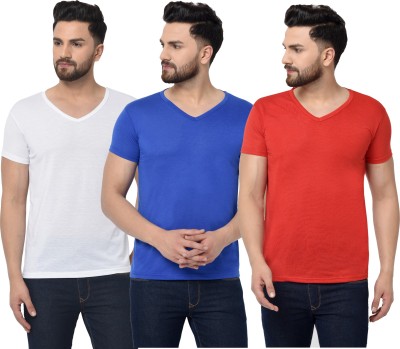 Adorbs Solid Men V Neck Dark Blue, Red, White T-Shirt