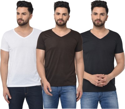 Adorbs Solid Men V Neck White, Brown, Black T-Shirt