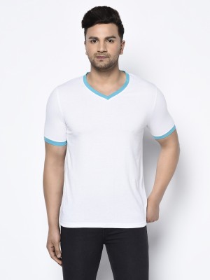 GLITO Colorblock Men V Neck White T-Shirt