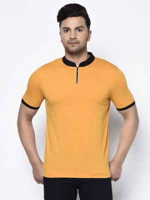 GLITO Colorblock Men Round Neck Yellow T-Shirt