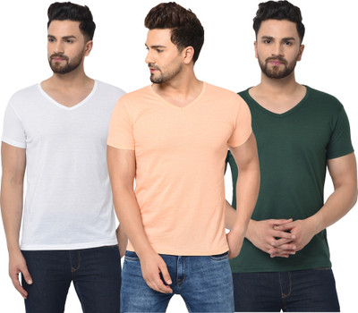 Adorbs Solid Men V Neck Dark Green, White, Pink T-Shirt