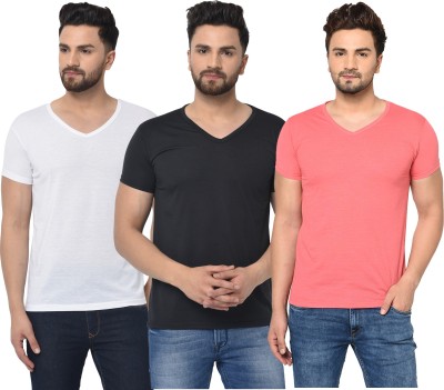 Jaskart Solid Men V Neck White, Pink, Black T-Shirt